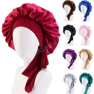 Satin Sleeping Hat Night Sleep Cap Stretch Ties Hair Care Bonnet Nightcap for Women Chemo Caps Bonnet Turban Cover Solid