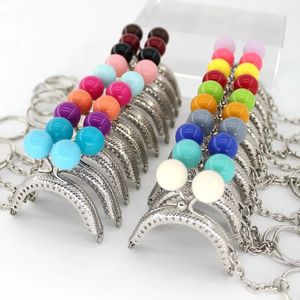 Bag Parts Accessories 10PCS Super Lovely 5CM Silver Metal Purse frame Colorful Bead Head with KeyChain frames Kiss Clasp DIY Bag Accessory small 231114