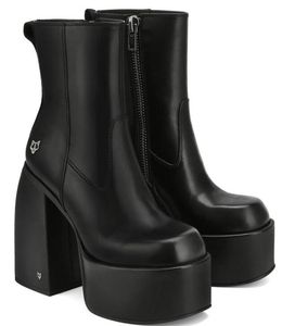 Luksurys designer grube buty buty zimowe okrągłe palce popularne kobiety krótkie botki kostki buty czarne skórzane buty platformowe