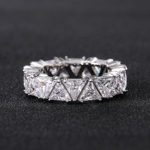 Eternity Triangle Ring 925 Sterling silver Engagement Wedding Band Rings for Women Bridal Diamond Promise Party Jewelry Gift