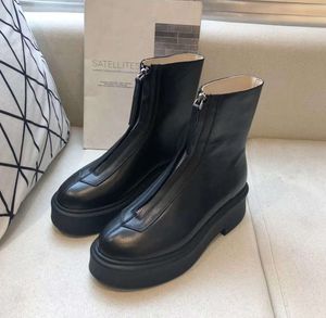 toppkvalitet Rad slät läder fotled chelsea stövlar plattform blixtlås slip-on rund tå block klackar platt kilar stövlar chunky boot för kvinnor fabrik f enkel mjuk