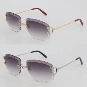 Oissanite A112 bälten Diamond Cut Lens Solglasögon Kvinnor eller man unisex Rimless Designer C36M869 Utomhus Kör Glasögon Katt Eye Round Eyewear Outdos Wear