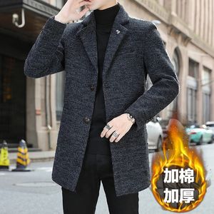 Мужские куртки 2023, осенне-зимнее шерстяное пальто, английская ветровка, длинная фетровая ветровка выше колена, однотонная ветровка, студенческая корейская версия 231113