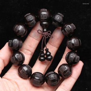 Strand doğal abanoz boncuklu Tibet Budist bilezik erkekler 18 mm 20 Mantra