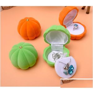 Smyckeslådor Halloween Lovely Orange/Green Pumpkin Ring Box Flocking Necklace Earring Ear Stud Case For Festival Dr DHGARDEN DHC2M