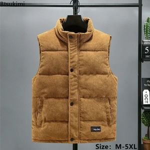 Men's Vests Men's Thick Warm Vest Autumn Winter Cotton Padded Sleeveless Jacket Men Casual Stand Collar Oversized Waistcoat Vests Male 231113