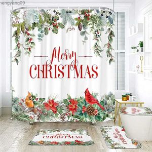 Shower Curtains Merry Christmas Red Truck Bathroom Shower Curtain Rug Set Snowman Bath Curtain Washable Bathroom Decor R231114