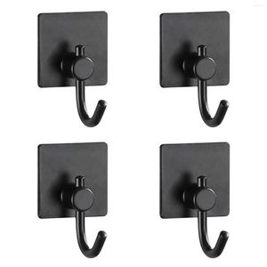 Hooks 4pcs Waterproof For Hanging Black Stick On Coat Clothes Bathroom Kitchen Home Office Heavy Duty Wall Door Stainless Steel Tower