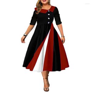 Plus Size Dresses Curvy Women Work Dress Vintage Asymmetrical Neck Half Sleeve Geometric Printed A Line Swing Formal Office