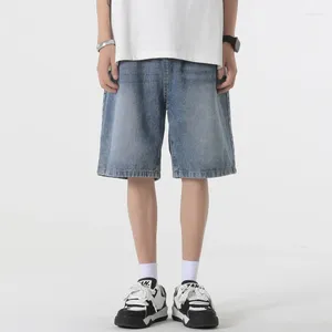 Mäns jeans sommar denim shorts tunna lösa byxor dragkammare elastisk midja koreansk avslappnad rak kort plus size s-3xl