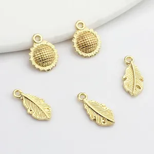 Pendant Necklaces 10Pcs/Pack Small Size Fashion Zinc Alloy Gold Plated Sunflower/Feather Metal DIY Charm Y15869