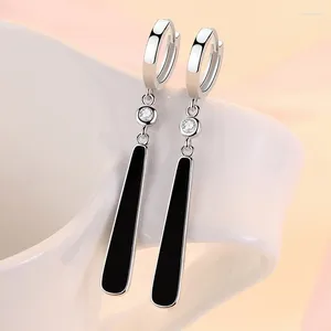 Brincos de argola personalidade na moda longo preto geométrico para mulher 925 prata esterlina festa jóias zircão brinco redondo