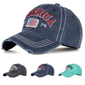 Vintage America Stitchwork Hat Umyj dżinsowy czapka baseballowa Old Look Letter Flag Flag haftowe czapki Ball Caps Red Black