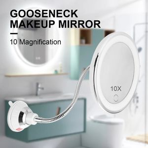 Компактные зеркала 10-кратное светодиодное зеркало Зеркало для макияжа Гибкое зеркало Увеличительное зеркало с подсветкой и подсветкой Зеркала для макияжа Miroir для ванной комнаты 231113