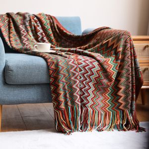 Blankets Bohemia Knit Sofa Blanket With Tassel Sofa Cover Throw Blanket for Bed Couch Cover Bedspread Sofa Decor Blankets 230414
