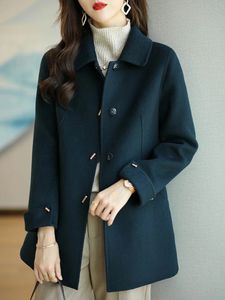 Womens Wool Blends Elegant Overcoat Solid Pocket Loose Warm AutumnWinter Jacket Women Promotion Slim Long Sleeved Coat 231114