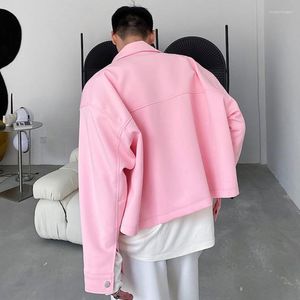 Giacche da uomo Rosa Abbigliamento da uomo Giacca blu 2023 Risvolto allentato Cerniera Manica lunga Cappotto corto Primavera Inverno Abiti da lavoro oversize 2D084