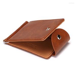 Watch Boxes Men Fashion PU Leather Holder Button Coin Pouch Wallet Money Clip Ca