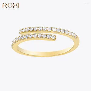 Cluster Anéis Roxi Ins Single Row Zircon Cristal Ajustável Anel Aberto 18k Banhado A Ouro Dedo Para Mulheres Elegantes Casamento Fine Jewelry