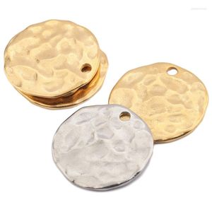 Charms 2 pz/lotto in acciaio inossidabile placcato oro disco martellato solido ciondolo tondo spesso per collana gioielli fai da te orecchini fare