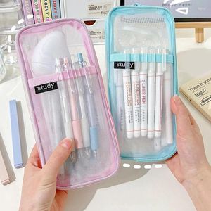 Transparent Stationery Pencil Bag Student Examination Dedicated Nylon Mesh Pen Case Large Capacity Pouch School Supplies