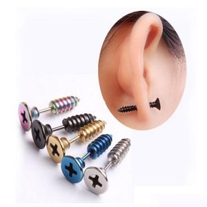 Stud Fashion Punk Style Acciaio inossidabile 5 colori Orecchini Mens Ear Jewelry Rock Gothic Uni Piercing Orecchino Drop Delivery Dhgarden Dhxke