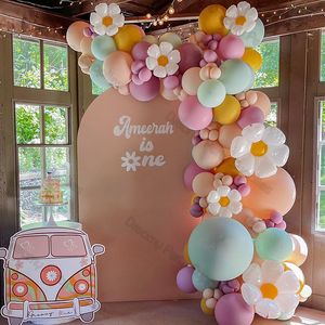 Decorazione per feste Due palloncini Groovy Arch Kit Daisy Flower Balloon Ghirlanda Bambini Primo compleanno Baby Shower Forniture Foil Globos 230414