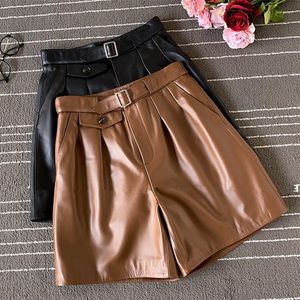 Calças femininas Capris 2023 Autumn High qualidade Sheepskin Real High Leag Chic Women Leather curto C213