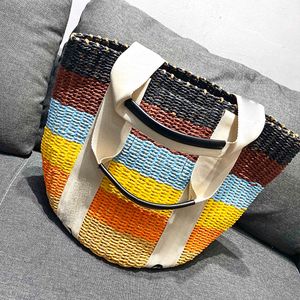 Straw Shopping bag travel totes straw bags Rainbow large handbags beach holiday women's handbag niche Designer bags