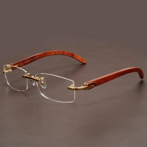 Solglasögon ramar RIMLESS GLASS RAMMA TRÄ Män kvinnor Lätt vikt Optisk fälgglasögon Ramar Brand Designer Recept Myopia Spektakar 231113