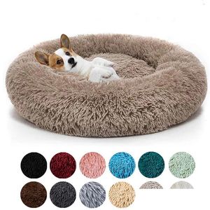 Kennels Pens Round Soft Large Cat Bed Fur Warming Pet Dog Beds For Small Medium Dogs Cats Nest Winter Warm Slee Cushion Puppy Mat Dhusc