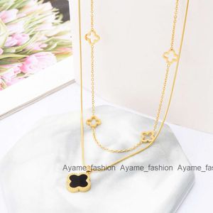 Manufacturer Wholesale Brand Jewellery 18K Gold Plated Stainless Steel Jewelry Double Layer Clover Necklace Jewelry for Women