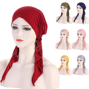 Pre-Tied Muslim Inner Hijab Turban Women Cap Long Tail Beanies Hair Loss Bonnet Head Scarf Femme Stretch Head Wrap Hat Cover