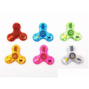Spinning Top New Crystal Bluetooth O Fidget Spinner Toys Hand Spinners Led Light Caricatore Usb Switch Button Edc Finger Decompression Dhwqj