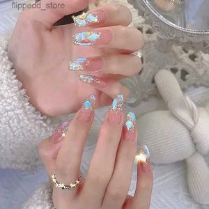 False Nails Glitter Rhinestone Short False Nails Tip Bling Shiny Press On Nails Y2K French Handmade Long Coffin Stiletto Fake Nail With Glue Q231114