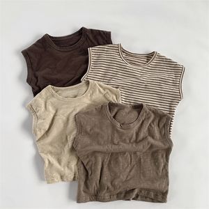 T-shirts Thin Cotton Children Sleeveless T Shirts Solid Boys Causal Tops Summer Baby Breathable Vest Fashion Girls Casual Tee Clothes 230414