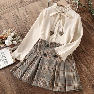 Set di abbigliamento Uniforme scolastica Camicia per bambini Gonna scozzese 2 pezzi Per ragazze Abiti preppy Vestiti Adolescenti Costumi per bambini 6 8 10 12 anni