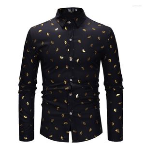 Men's Casual Shirts Mens Nightclub Shiny Printed Slim Fit Button Down Dress Long Sleeve Shirt Men Party Prom Wedding Tuxedo Man Chemise