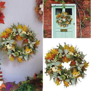 Dekorativa blommor Autumn Wreath Artificial Pumpkins Thanksgiving Wreaths Party Favors Supplies Wall and Mantels Decoration inomhus utomhus