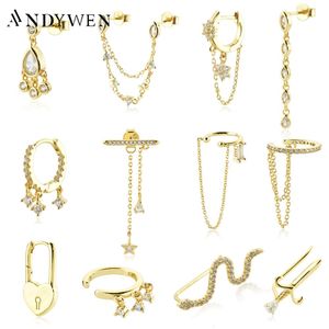 Dangle Chandelier ANDYWEN 925 Sterling Silber Gold Flirt Drop Earring Teadrops Pendietes Fantasy Pavee Cuff Moonlight Petite Clips Piercing Jewelr 230414