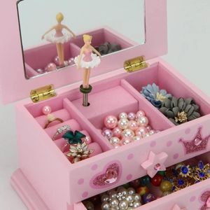 Jewelry Pouches Pink Princess Music Box Ring Earrings Bracelets Storage Compartment Organizer Case Decorative Day Musical