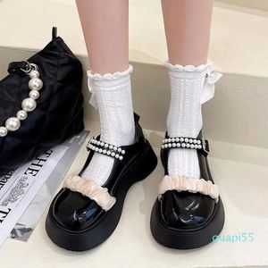 Sandals Flats Platform Lolita Mary Janes Kadın Ayakkabı Boncuklu Girişim 2023 Moda Pu Deri Bayanlar Oxford Femme Zapatos