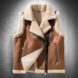 Gilet da uomo Senza maniche Giacche in pelle Uomo Abbigliamento moda Giacche da moto Vintage stile punk Pelliccia foderato in pile Caldo cappotti invernali Uomo J231111