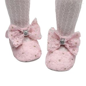 First Walkers Baby Girls Mary Jane Flats Non-Slip Lace Flower Princess Dress Shoes Baptism Crib