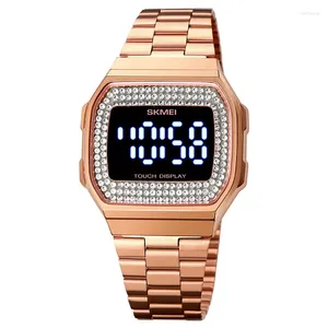 Zegarek na rękę Rose Gold Sliver Watch Women Quartz Wristwath Digital Dial Square Sport Sports Clock Fashion Full Diamond Inkruste Stal nierdzewna ELOJ