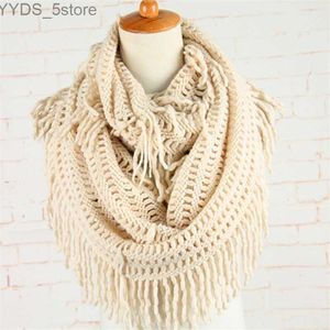 Lenços Crochet Snood Scarf Hallow Padrão Malha Infinito Lenços Mulheres Sólidos Borla Anel Tubo Shls LIC Cashmere Círculo Collar YG486 YQ231114