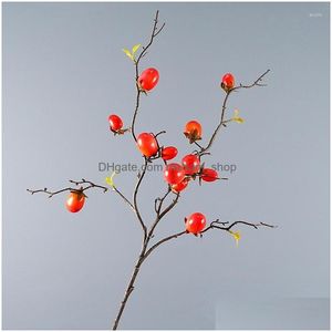 Decorative Flowers Wreaths Artificial Red Berries Indoor Decoration Small Tomato Branches Porch Pography Props Plants Drop Deliver Dhfnq