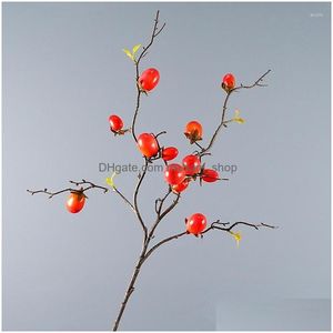 Ghirlande di fiori decorativi Bacche rosse artificiali Decorazione per interni Piccoli rami di pomodoro Portico Pografia Puntelli Piante Drop Consegna Dhfnq