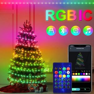 Dekoratif Nesneler Figürinler Noel Dekorasyon Dizesi Işık Bluetooth DIY Modu RGBIC USB Home Cadılar Bayramı için Led Noel Ağacı Düğün Düğün Dekoru 231114