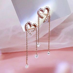 Stud Earrings Korean Super Flash Heart Crystal Tassel Adjustable Length Exquisite Romantic Dangle Luxury Jewelry Pendant